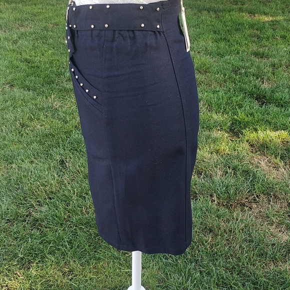 Maje Navy blue skirt with stud and attached belt - Picture 2 of 9